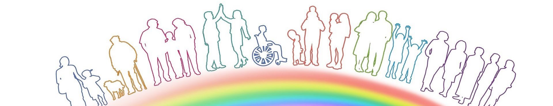 Grafik mit Regenbogen und bunten Silhouetten