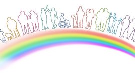 Grafik mit Regenbogen und bunten Silhouetten
