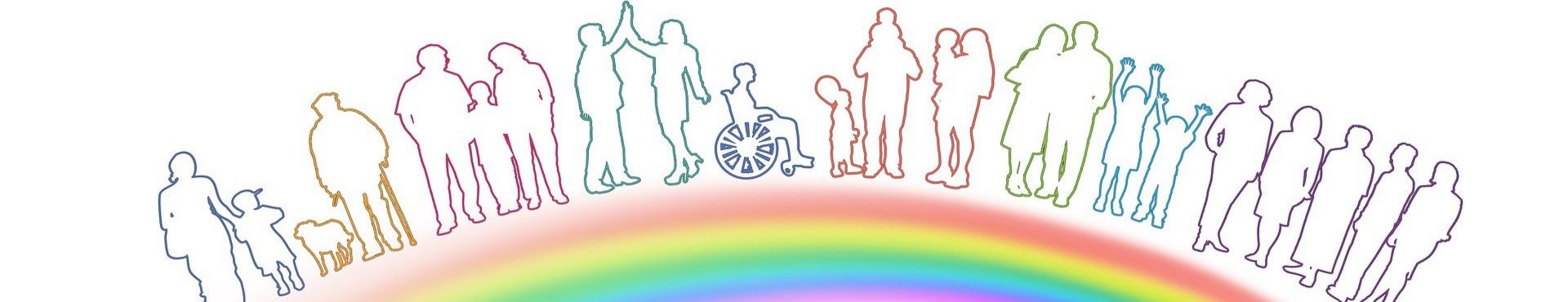 Grafik mit Regenbogen und bunten Silhouetten