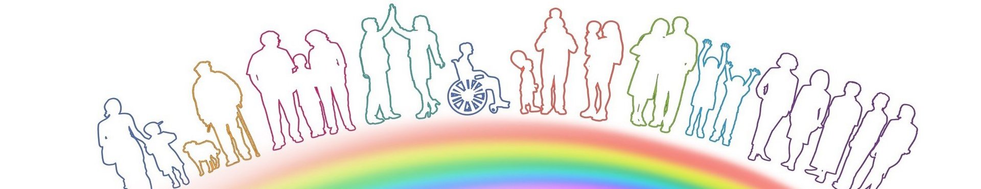 Grafik mit Regenbogen und bunten Silhouetten